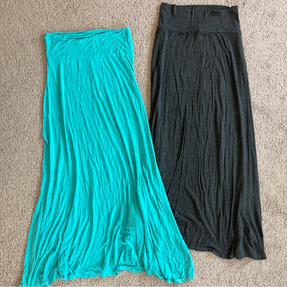 Set of 2 - Womens Maxi Skirts - Gray & Aqua/Teal - Size Large/XL